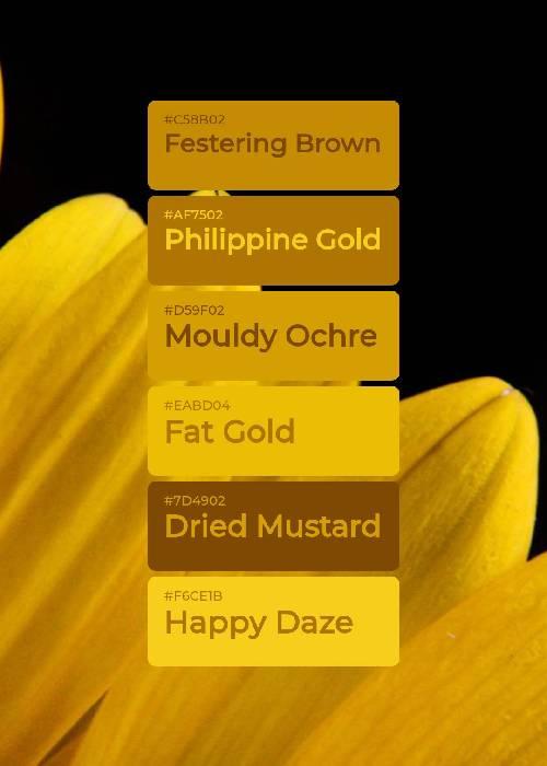 palette of mustard yellow, ochre and warm golden